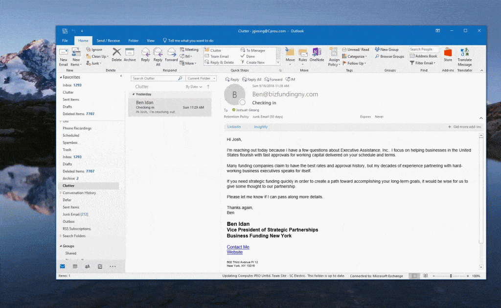Outlook Clutter Folder