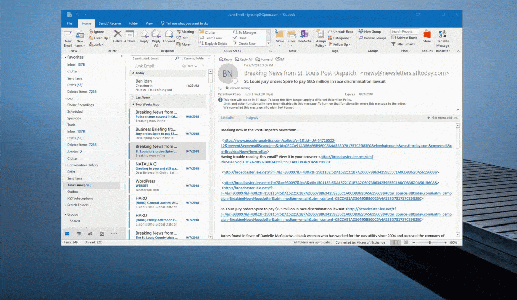 Remove Junk Email Office 2016
